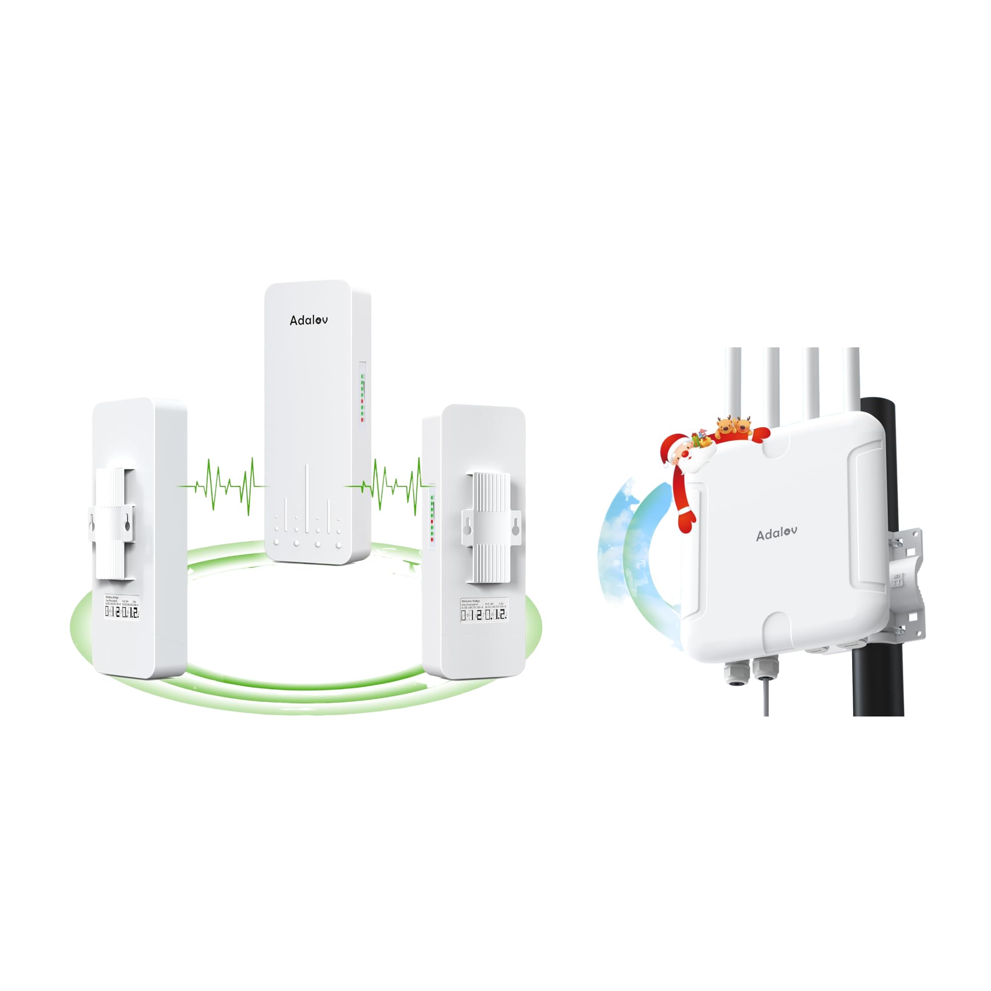 3PCS Gigabit Wireless Bridge Kit, 3KM 5.8G Point to 2 Point Outdoor CPE, CPE662+WiFi 6 Outdoor Access Point, Dual Band 5378 Mbps Wireless Outdoor AP 500M Long Range WiFi | | Up to 128 Devices | IP67