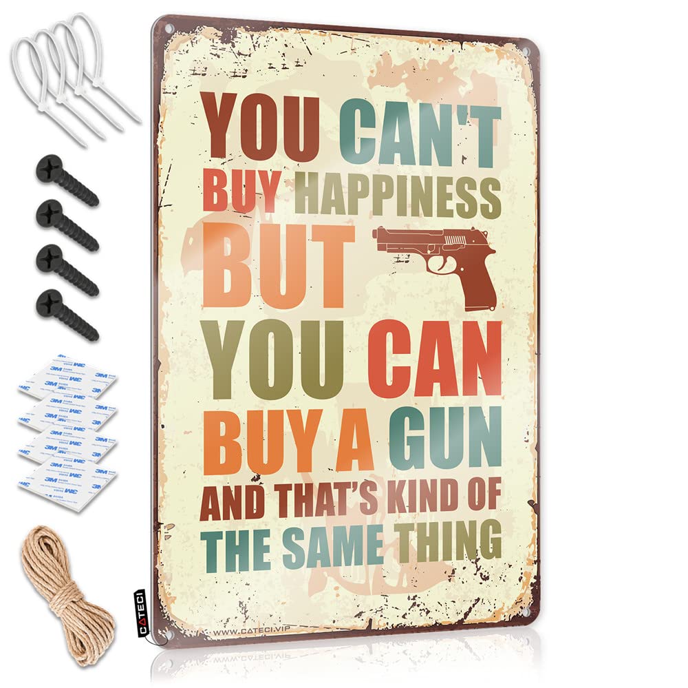Funny Patio Signs You Can't Buy Happiness But You Can Buy A Gun Sign Bar Mirrors for Man Cave Bar Signs for Home Decor (Size : 30X40CM)