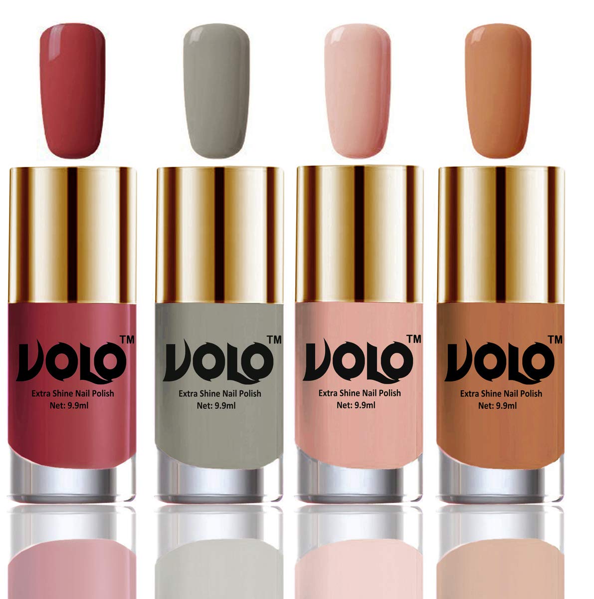 VOLO Grand Shine Everlasting High Definition Nail Polish Combo Set Of 4(Tan, Light Gray, Pinkish Nude, Nude)