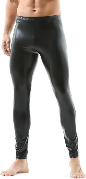 QiaTi Mens Faux Leather Tight Pants Long Trousers Leggings Stretchy Casual Skinny Pants Rock Punk Motorcycle for Men