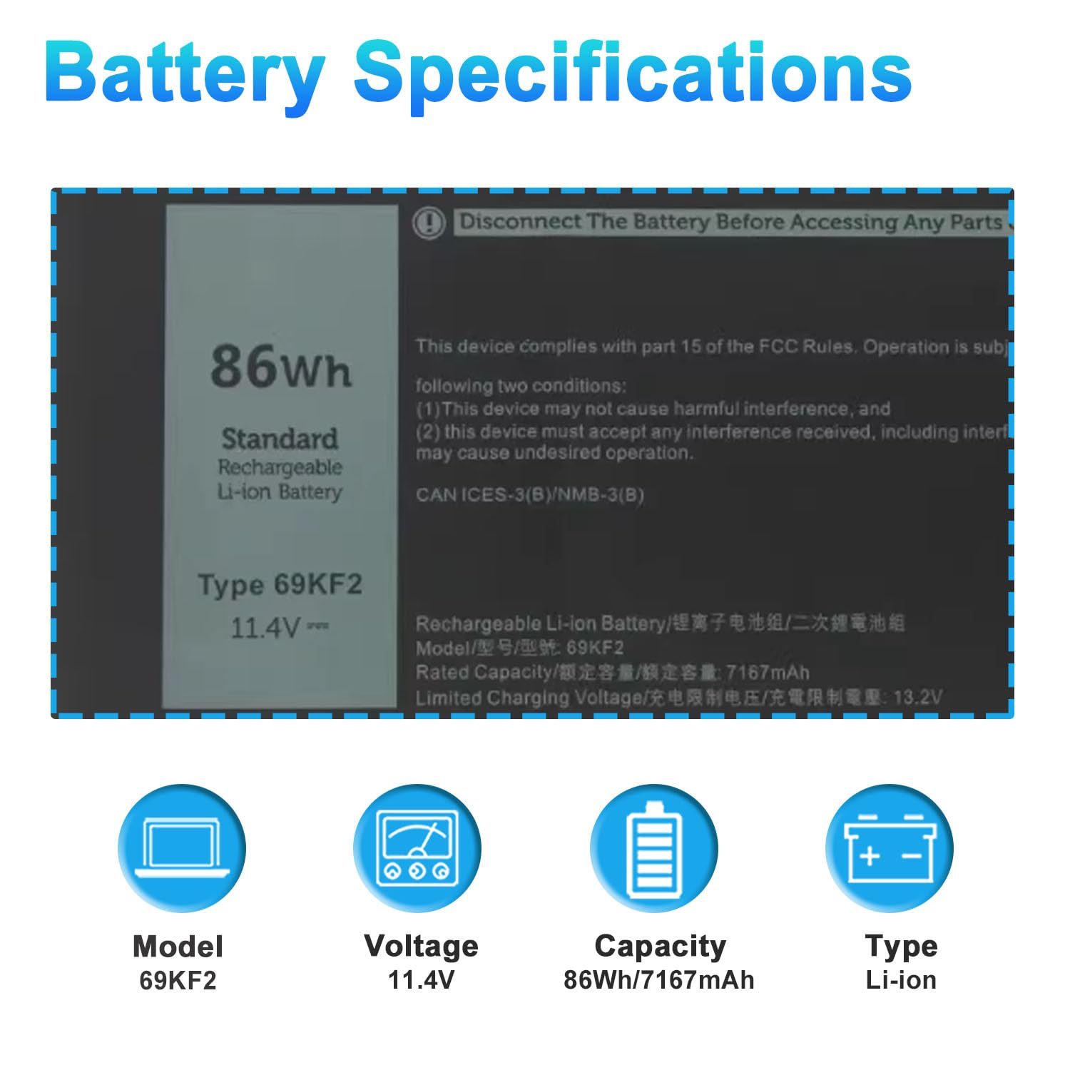 Amazon.com: 86Wh 69KF2 Laptop Battery for Dell XPS 15 9500 9510