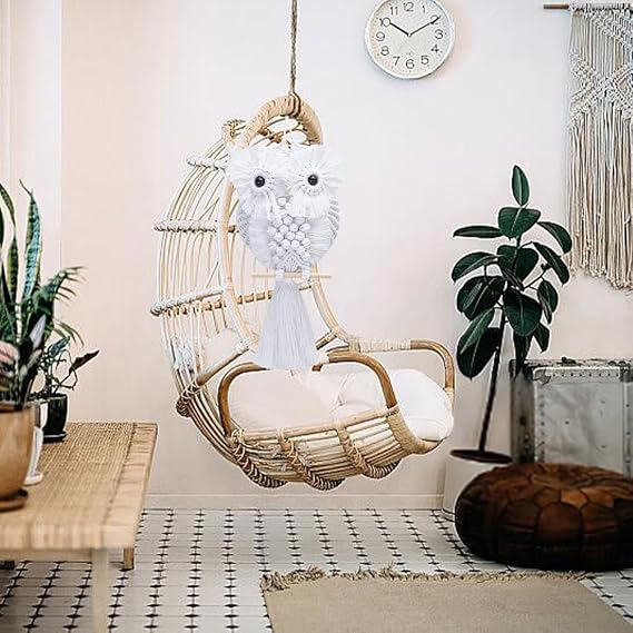FREEBLOSS DIY Macrame Owl Kit with Instructions Macrame Wall Hanging Ornament Boho Wall Hanging Decor Pure White Macrame Tapestry Gift Macrame Kit for Beginners