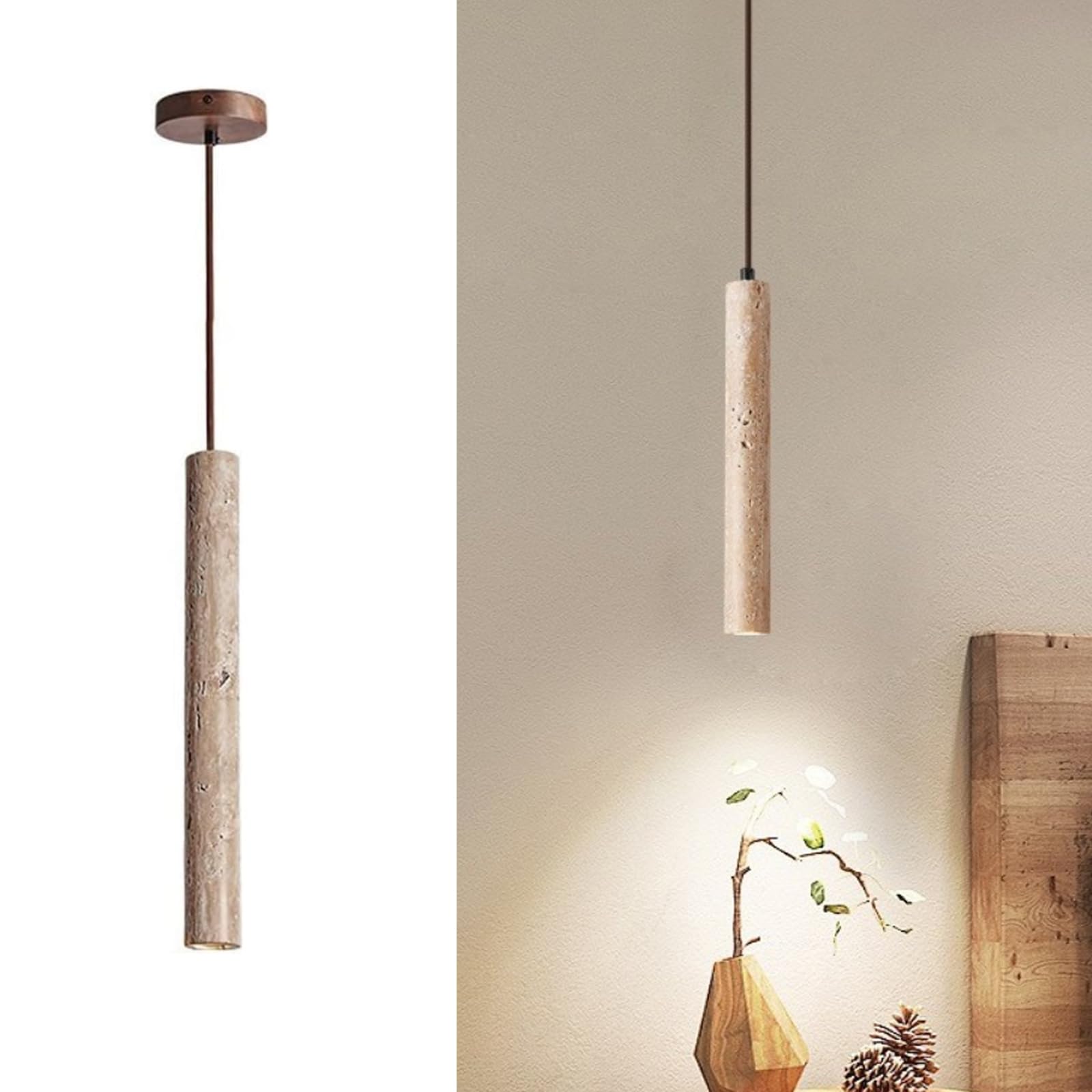 SYAXVOM Chandelier hting Fixtures, Natural Cave Stone Hanging Lamp, Modern E27 hts Kitchen Island Fixtures Bedside Lamps Dining Table ChandeliersYellow Travertine,40CM