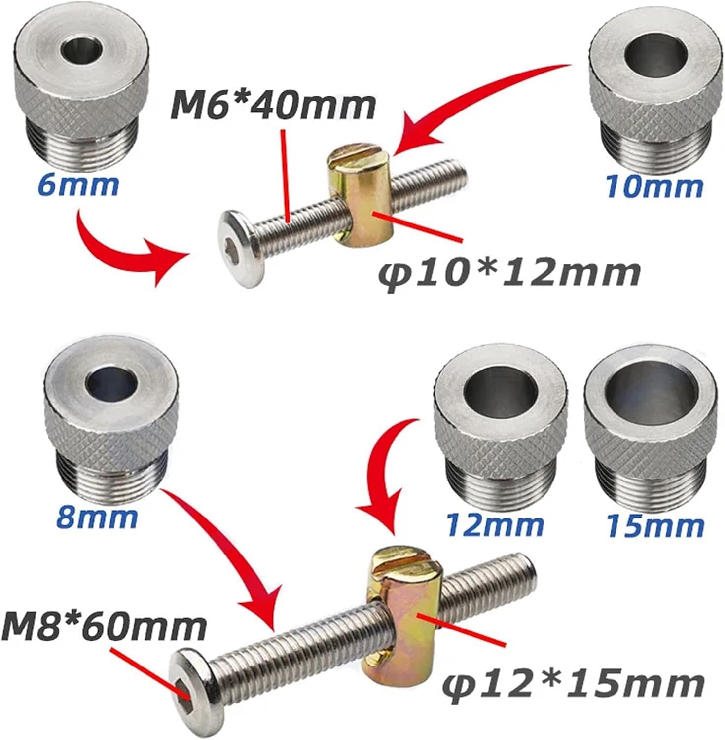 2 In 1 Woodworking Tools Drill Puncher Locator Cross Oblique Flat Head Puncher Screw Jig Bed Cabinet Screw Punch DIY Locator (Color : 20pcs M6x40mm)