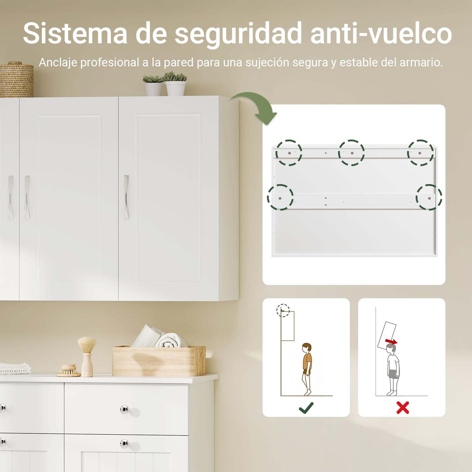 SoBuy Mueble de Cocina Largo de Pared - Armario de Cocina con 3 Puertas Blanco Armario Pared Salvaspazio de Madera 60x30x90 cm con Estante Ajustable Despensero Moderno FRG231-L-W