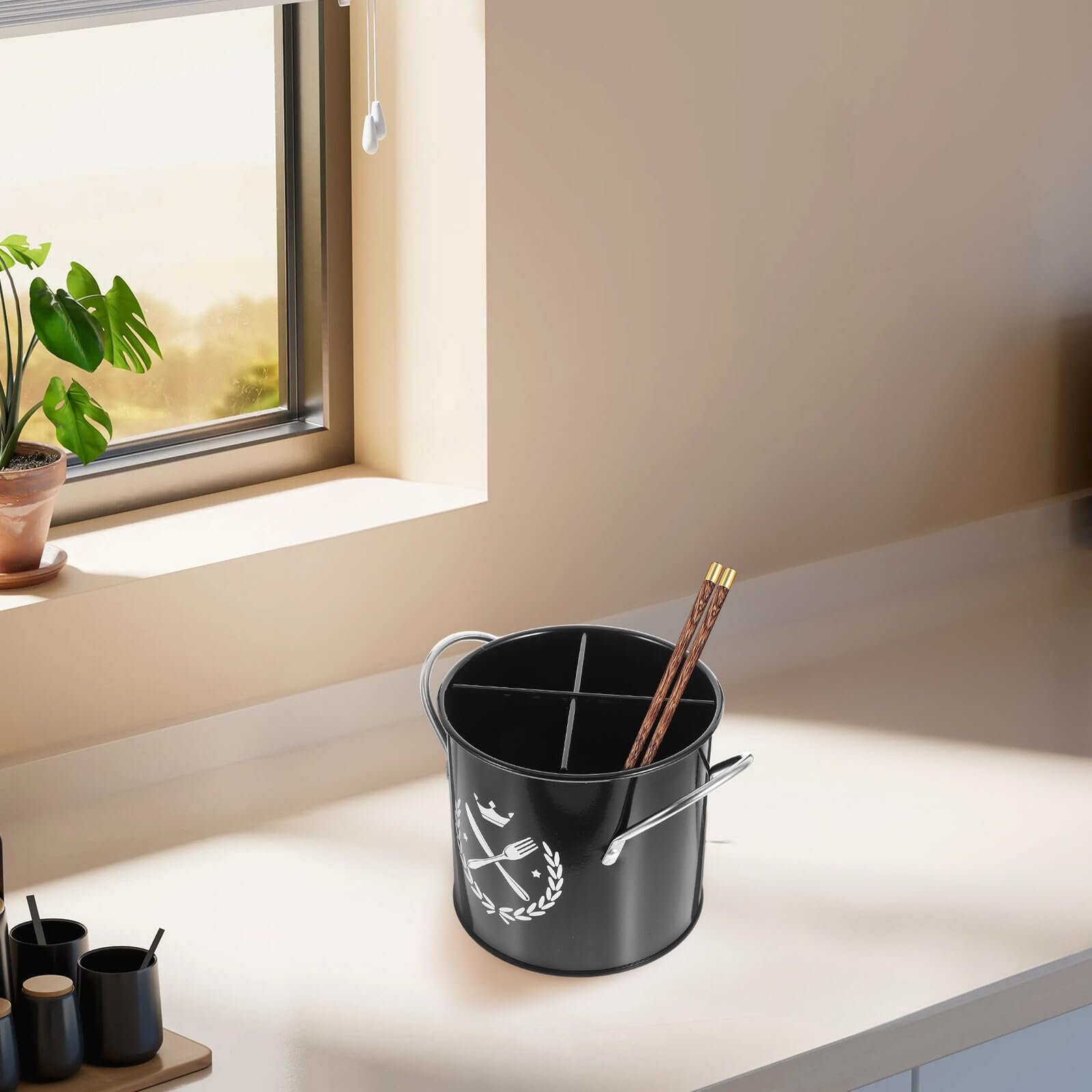 TOYANDONA Portautensili Cucina in Ferro Galvanizzato Stile Retrò Grande Capacità Scolaposate per Lavello Organizer Utensili Multifunzione per Cucchiaio e Posate Accessorio Cucina Resistente