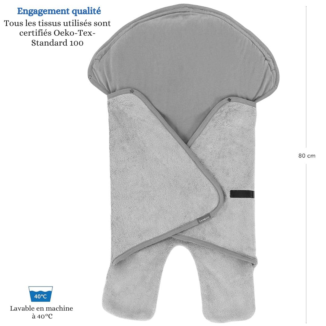 Zamboo Couverture Enveloppante Bébé Siège Auto avec Pieds - Nid d'ange Bebe Léger pour Cosy (par ex. Bébé Confort, Cybex, Römer) et Landau, Sac Inclus - Gris