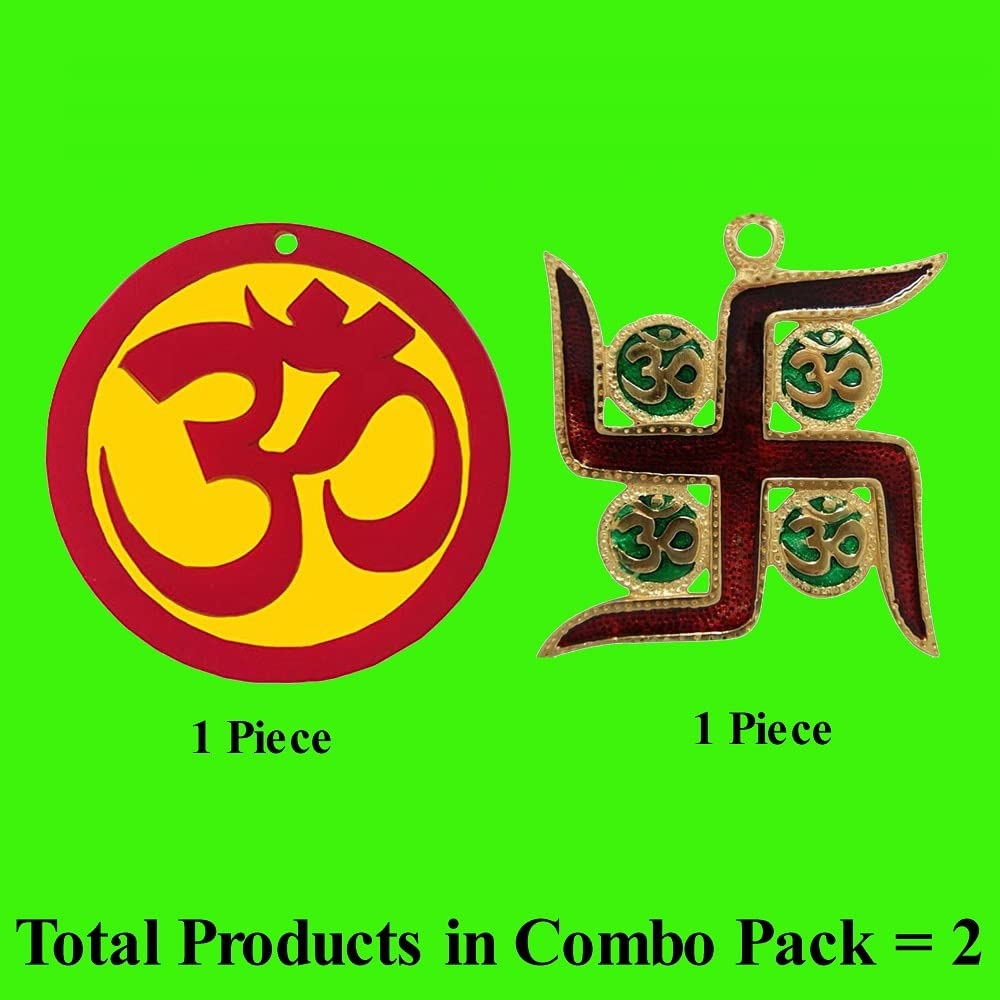 Divya Mantra Sri Aum Swastik Meenakari Auspicious Metallic Wall Decor Om Mandir Home Hindu Temple Pooja Items Vastu Decorative Car Hanging Diwali Puja Double Sided Symbol -Multi -Set of 2 - Image 2 thumbnail