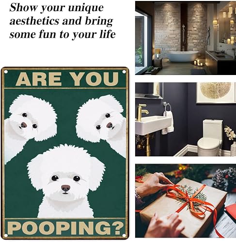 Miniatura 7 de Bichon Frise Dog - Cartel de 12 x 16 pulgadas con texto en inglés "Are You Pooping" para decoración de baño, póster de metal para perro amante de