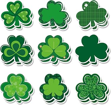 36 Pack St. Patricks Day Shamrock Sticky Notes 720 Sheet Cute Sticky Notepads 9 Style 3 x 3 Inch Green Lucky Clover Sticky Memo Pads for School Classroom Party Decor Supplies