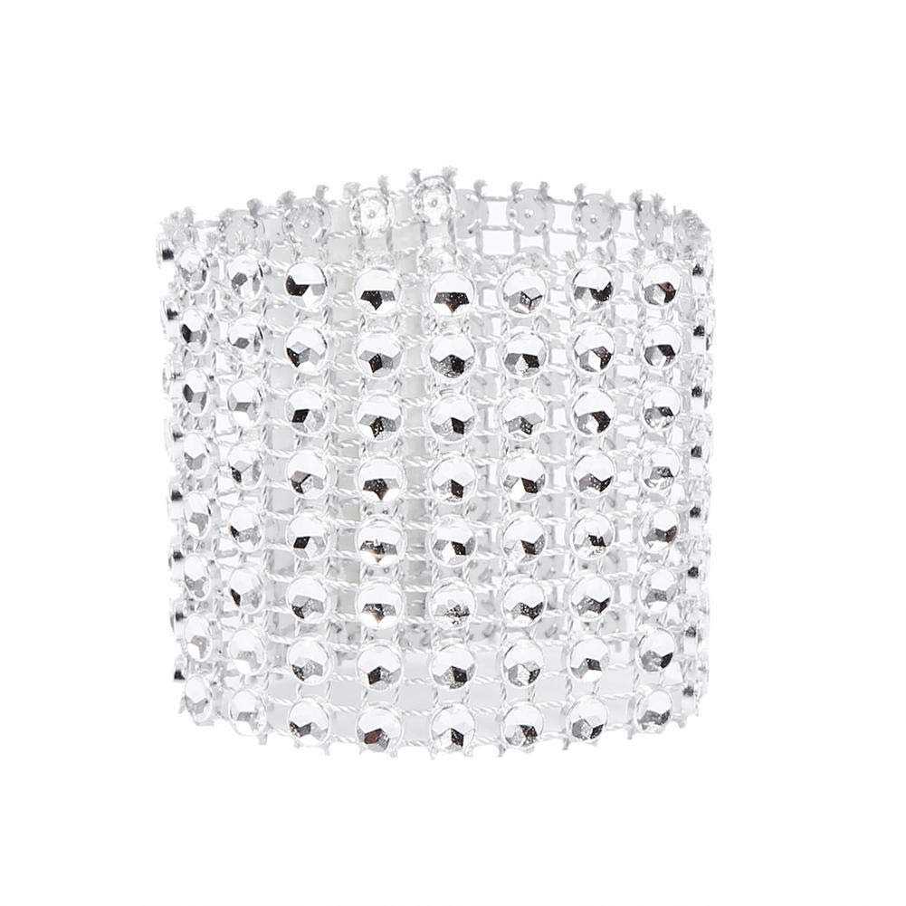 Fdit Silver 50/100Pcs 8 Rows Chair Sash Napkin Rings Diamond Mesh Wrap Ribbon 4Cmx13cm 8 Rows Golden Diamond Sparkle Rhinestone Wraps Napkin Rings(100 Pcs-)