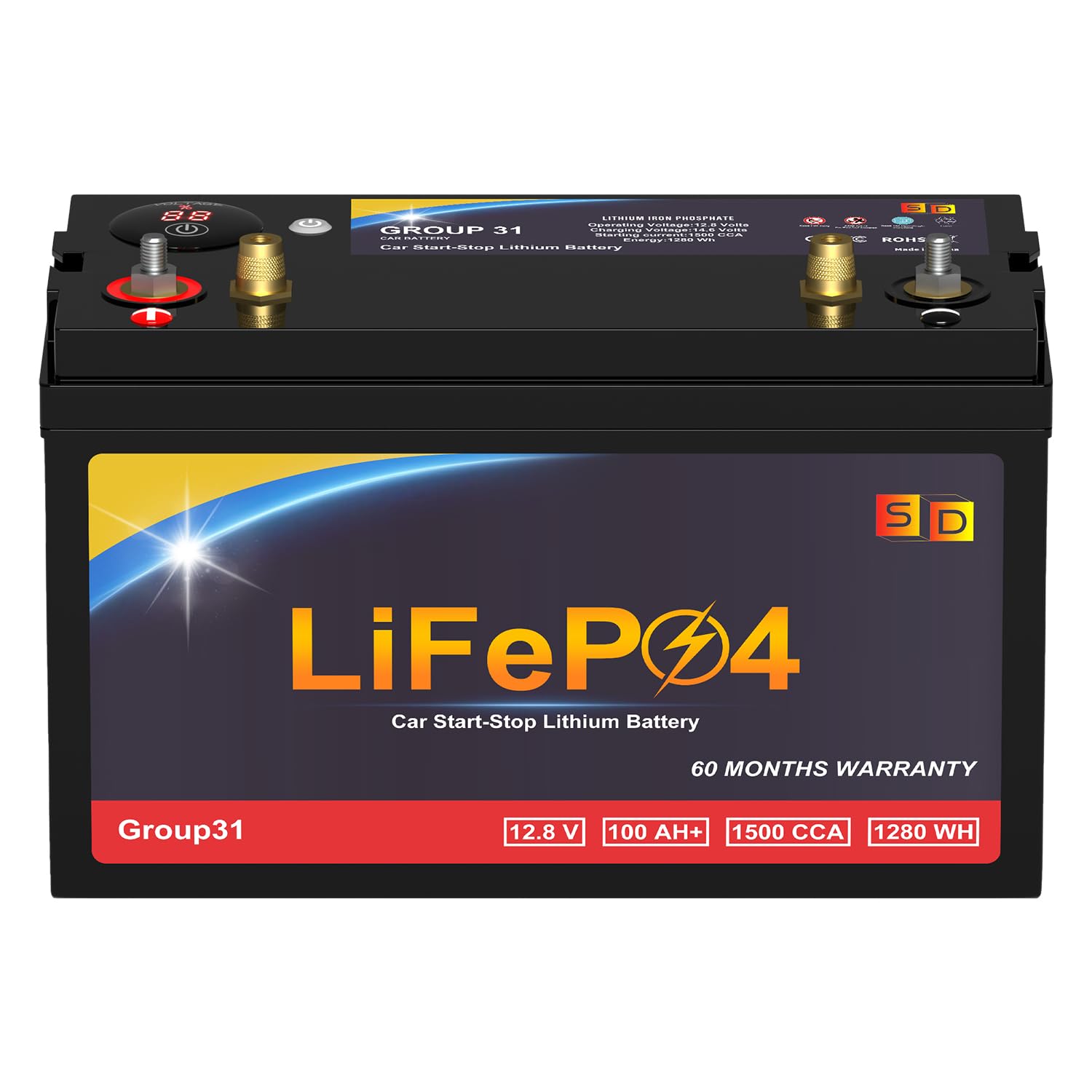 Lithium Car Battery Start-Stop GROUP 31 12.8V 100Ah 1500CCA LiFePO4 Automotive High-Performance With Emergency Start Button Battery For Car