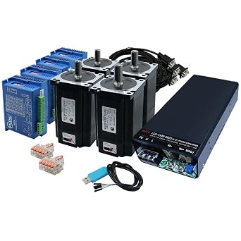 Nema34 Closed-Loop Motor Kit, 4-Piece Set with Hybrid Servo Driver, Stepper Motors, Power Supply and CablesHigh Precision, Easy Installation for CNC, Robotics, Industrial Automation