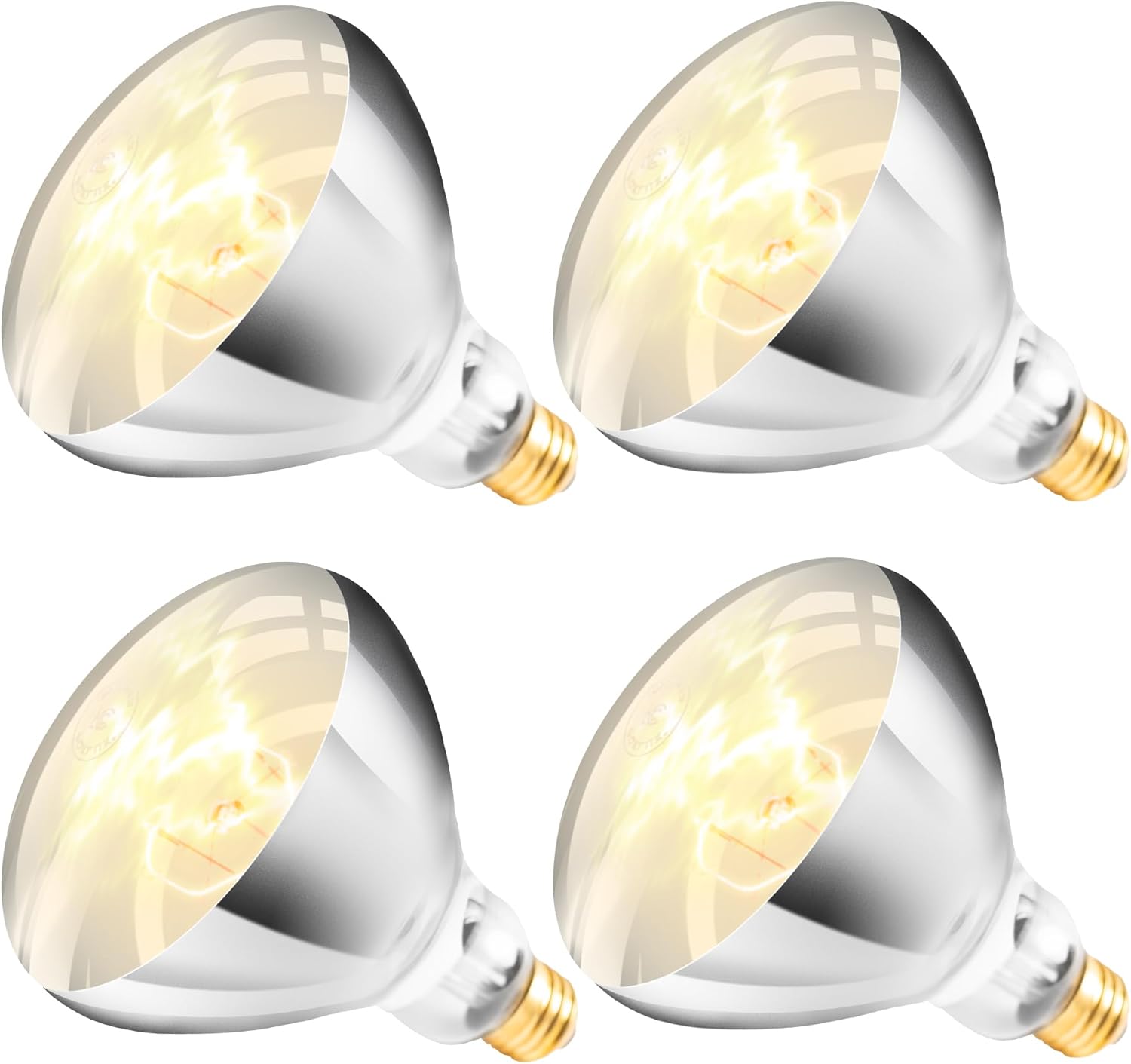 250W R40 White Heat Lamp Bulbs (4-Pack), Infrared Heat Bulbs, Infrared Therapy Bulbs for Bathroom, Sauna, Pets & Chickens, 2,000 Hour Rated, E26 Base