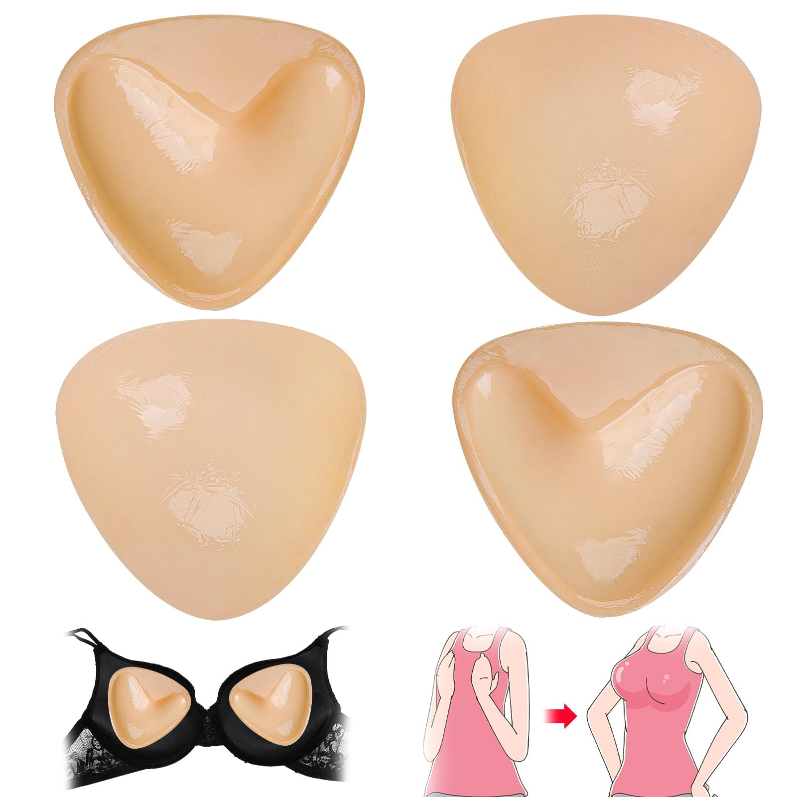 2Pairs Sticky Bra Push up, Double-Sided Stick on Bra Inserts, Silicone Self Adhesive Boob, Waterproof Reusable Washable Breast Pads for Backless Strapless Clothing, Wedding, Bikini and Daily Wear