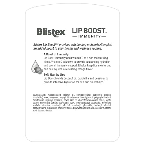 Miniatura 3 de Blistex Lip Boost Immunity, bálsamo labial, hidratación intensiva, vitamina C, aceite de coco y cera de abejas, hidratante (paquete de 2)