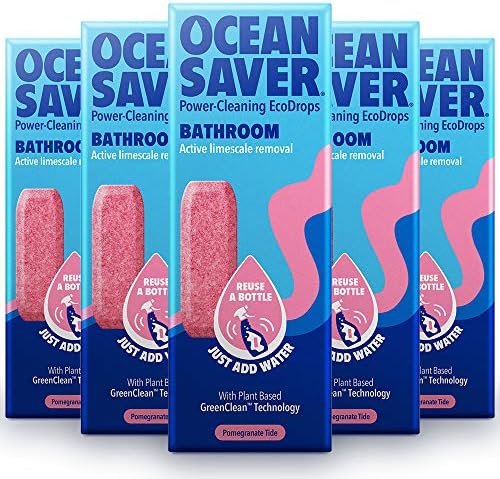 OceanSaver Bathroom Cleaner, Pomegranate Eco Drop Refill, Eco Mindful Multi-Purpose Bathroom Cleaning Product for All Bathroom Surfaces, Pomegranate Tide Scented, Just Add Water  5 Pack