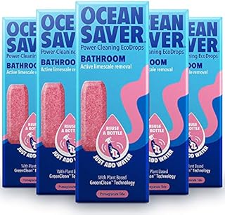 OceanSaver Bathroom Cleaner, Pomegranate Eco Drop Refill, Eco Mindful Multi-Purpose Bathroom Cleaning Product for All Bathroom Surfaces, Pomegranate Tide Scented, Just Add Water  5 Pack