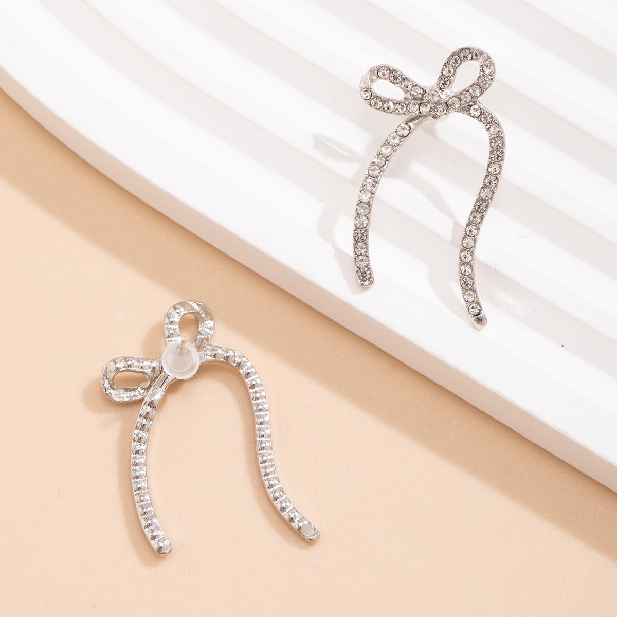 Long Chain Bow Dangle Drop Tassel Earrings for Women Gold Silver Bow Earrings Ribbon Fringe Waterfall Statement Earrings Crystal Bow Dangling Wedding Prom Fashion Jewelry Gift - Image 5