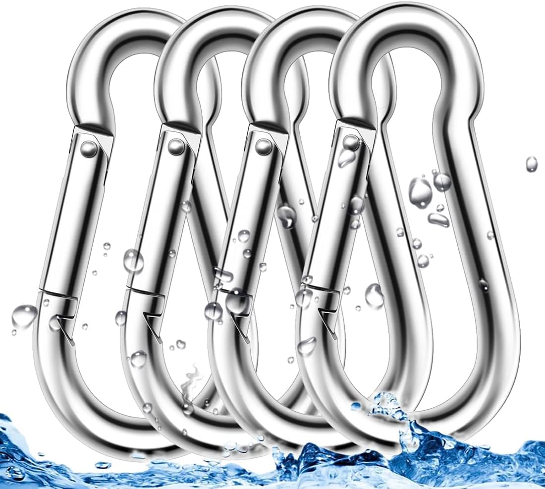 3.15 Inches 4 Inches Stainless Steel Carabiner for Gym Equipment Connection, EFFIET Heavy Duty Spring Snap Hook Clips Spring Link Buckle for Gym Exercise, Punching Bags, Fishing, Hiking, Camping