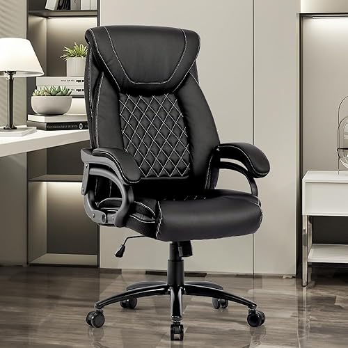 Miniatura 2 de Silla de oficina grande y alta, silla de escritorio ejecutiva resistente con reposabrazos abatibles, respaldo alto, asiento ancho, acolchado grueso,