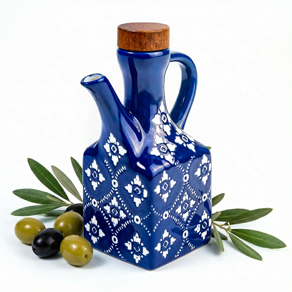 Amazon.com: Gnlnkn Blue Ceramic Olive Oil Dispenser Bottle for