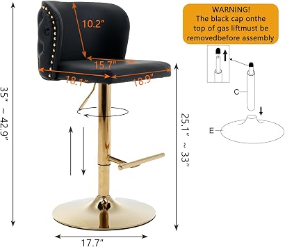 Adjustable Swivel Bar Stools Set of 4, Black Leather with Back