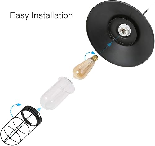 Miniatura 6 de LNC Iluminación colgante de jaula industrial, accesorio colgante pequeño negro para isla de cocina, dormitorio, comedor, entrada y vestíbulo