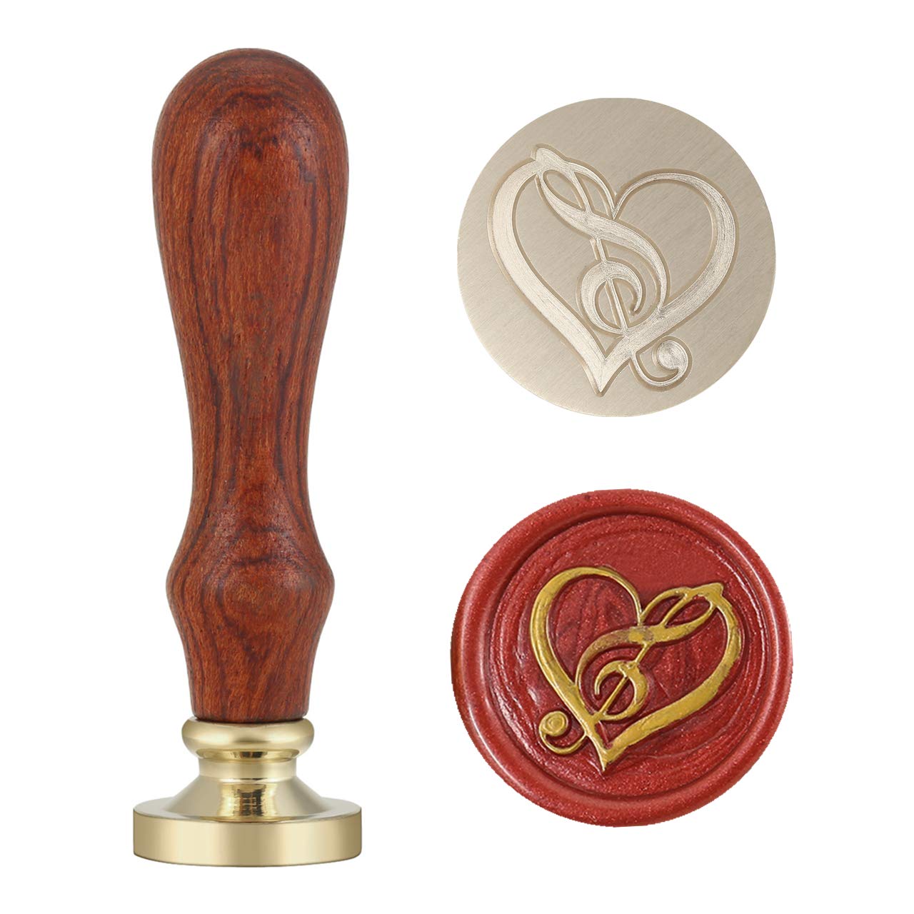 Music Heart Wax Seal Stamp, Yoption Vintage Brass Head Wooden Handle Sealing Stamp for Wedding Party Invitations Envelopes Gift Packing