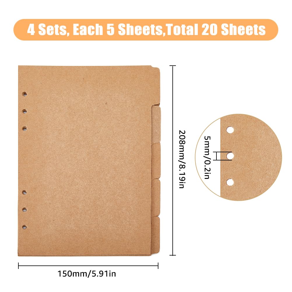 SUPERFINDINGS 20 Sheets A5 Kraft Paper Dividers 5-Tab/6-Hole Cover Ring Binder Burlywood 6 Holes Ring Index Page for Planner Notebook Loose Leaf Binders 20.8x15x0.02cm - Image 2
