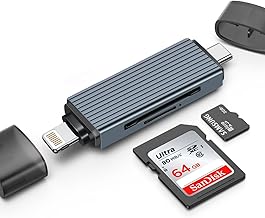 Kinsound 4 in 1 SD & TF Card Reader for iPhone with Type-C, Lighting Ports, Portable Memory Card Reader Compatible with TF, SD, SDHC, SDXC, MMC, RS-MMC, Micro SDXC for iPhone & Android Phone