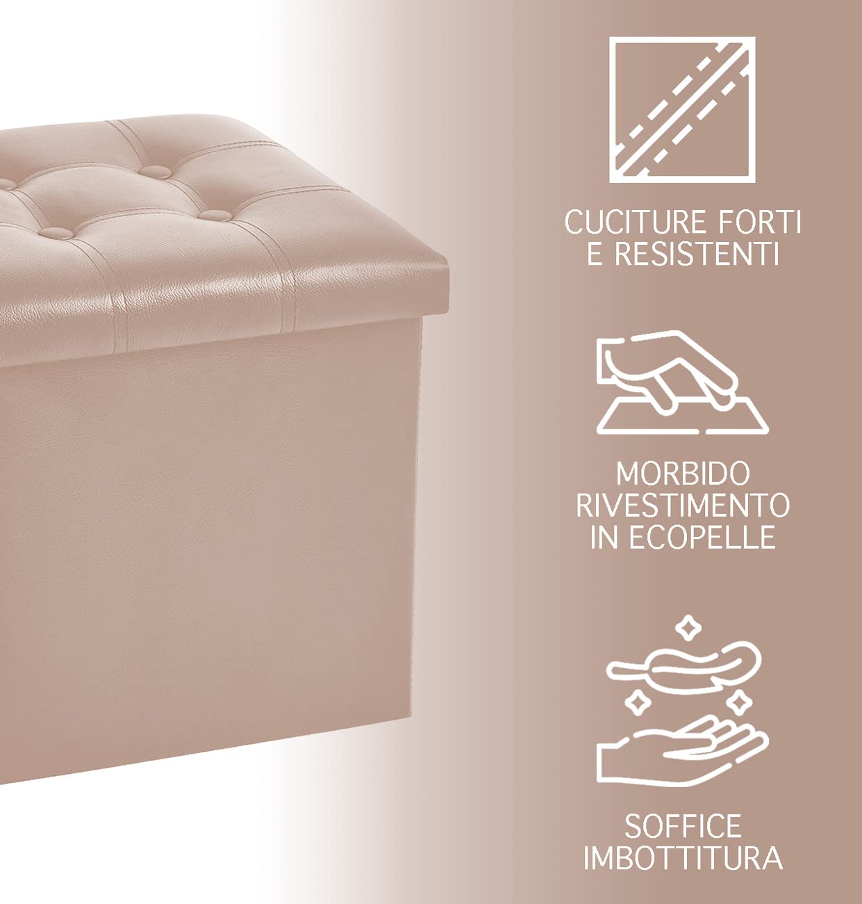 Pouf Ottagonale Contenitore In Velluto - Poggiapiedi O Seduta Per Salotto, 40x35 Cm, Portata 150 Kg, Nero