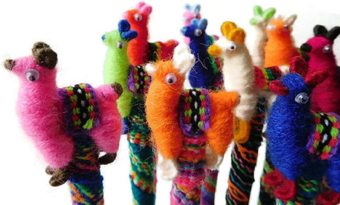 Ten Llama Writing Pens Alpaca Doll Peru Set Mix Pack Artisan Made 001158