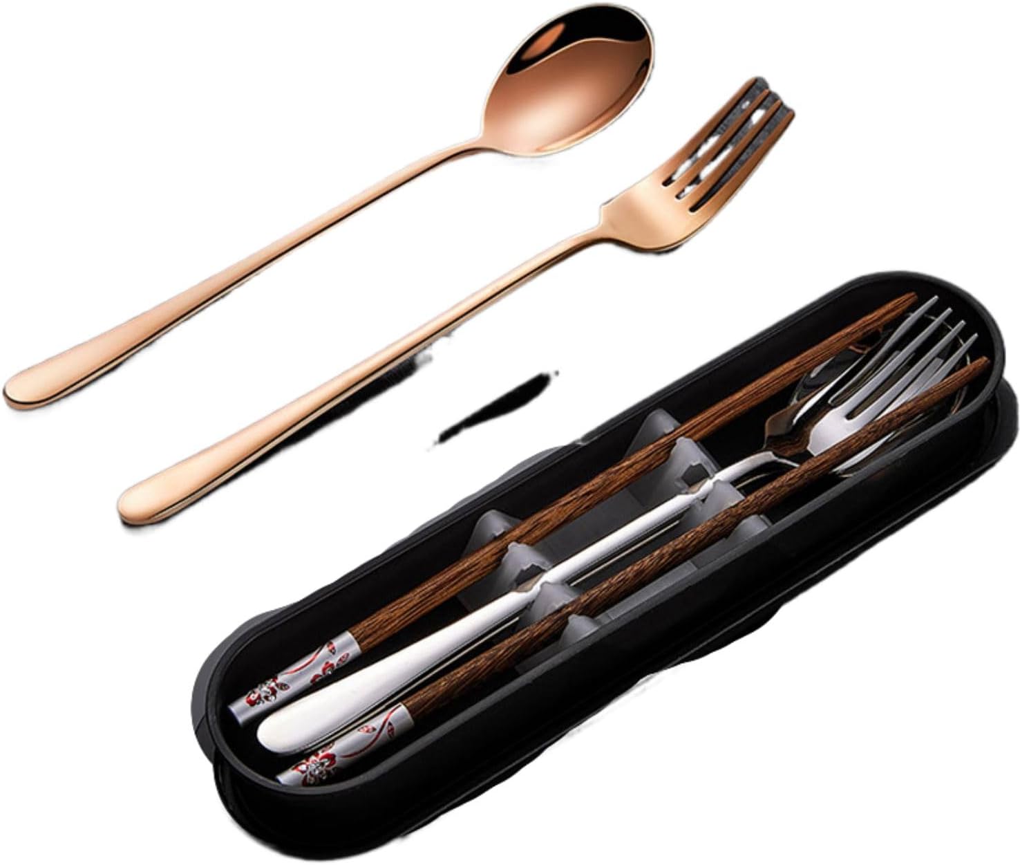 便携餐具筷子勺子 Stainless Steel Long handled soup spoons，Spoons,Meal spoon 套装学生上班族餐具盒便携式筷子勺子三件套 Household Cleaning，Kitchen Storage Essentials