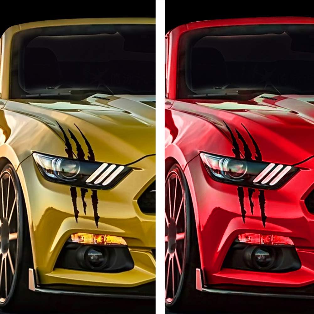 KeeForthewin 2PCS Claw Marks Decal Sticker Waterproof Headlight Decal Vinyl Sticker Decal for Sports Cars (Black)