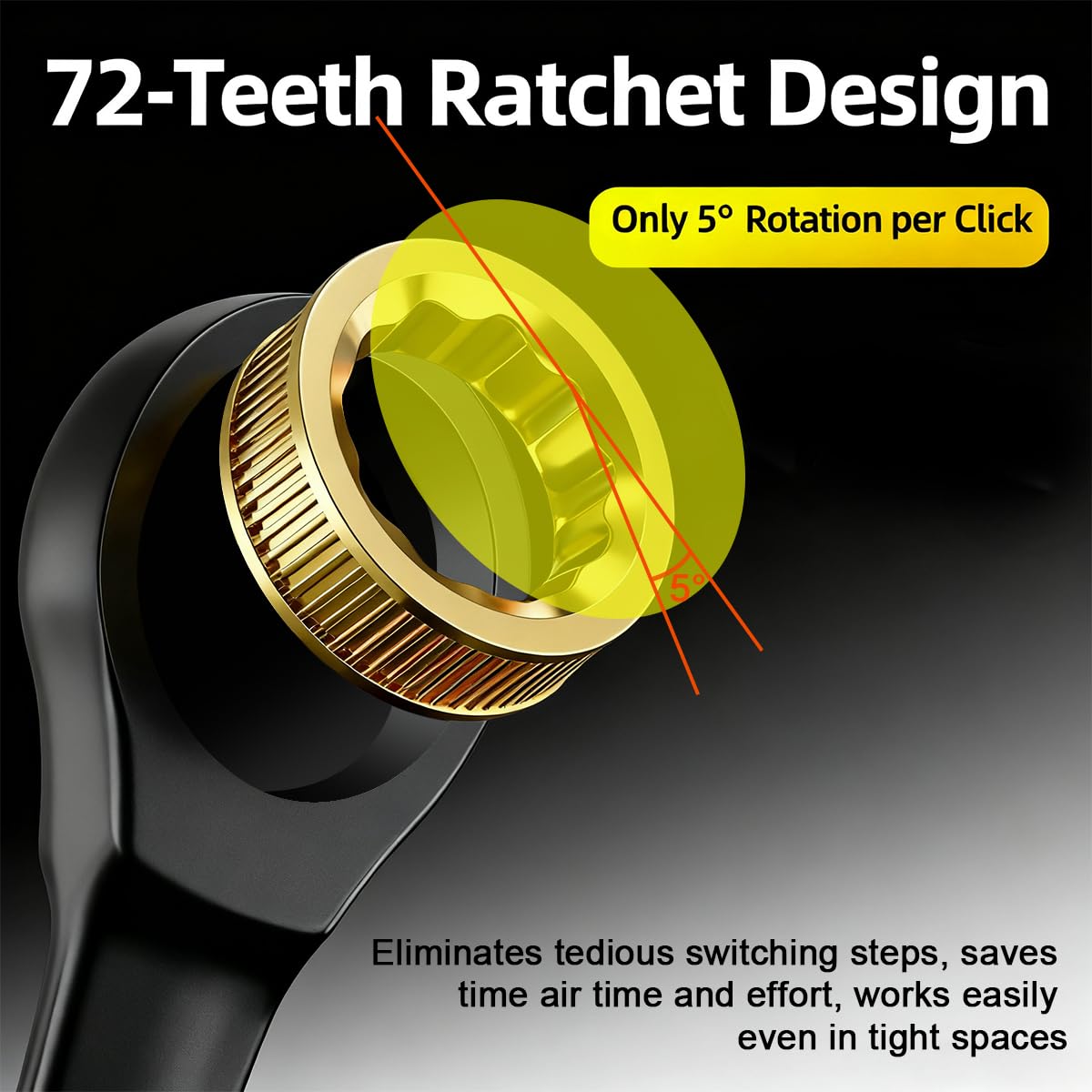 Set di Chiavi a Cricchetto 8 Pezzi, Set Chiavi Inglesi, 8-19 mm Set Chiavi Combinate, 72 Denti, Chiavi inglesi Set Completo, per Riparazioni Auto, Manutenzione Moto e Manutenzione Meccanica