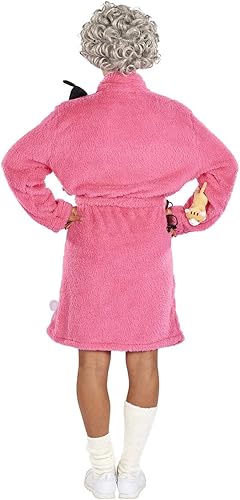 Miniatura 3 de Disfraz de gato loco para adultos, conjunto de disfraz divertido de bata y peluca, talla única, color rosa, Rosado