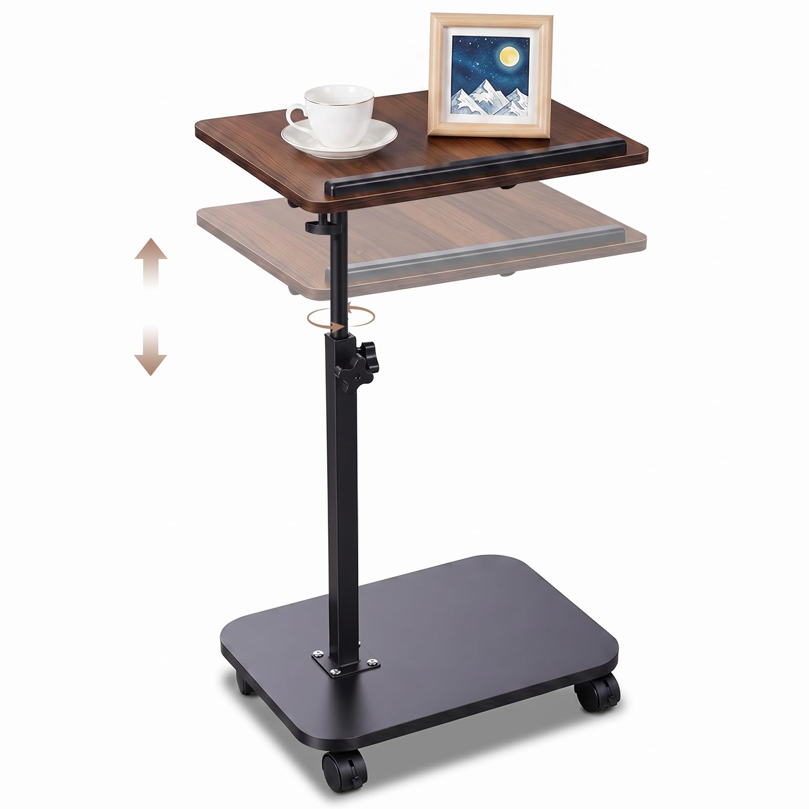 OSLIFE Mesa Auxiliar Sala con Ruedas Altura Ajustable 50-75cm