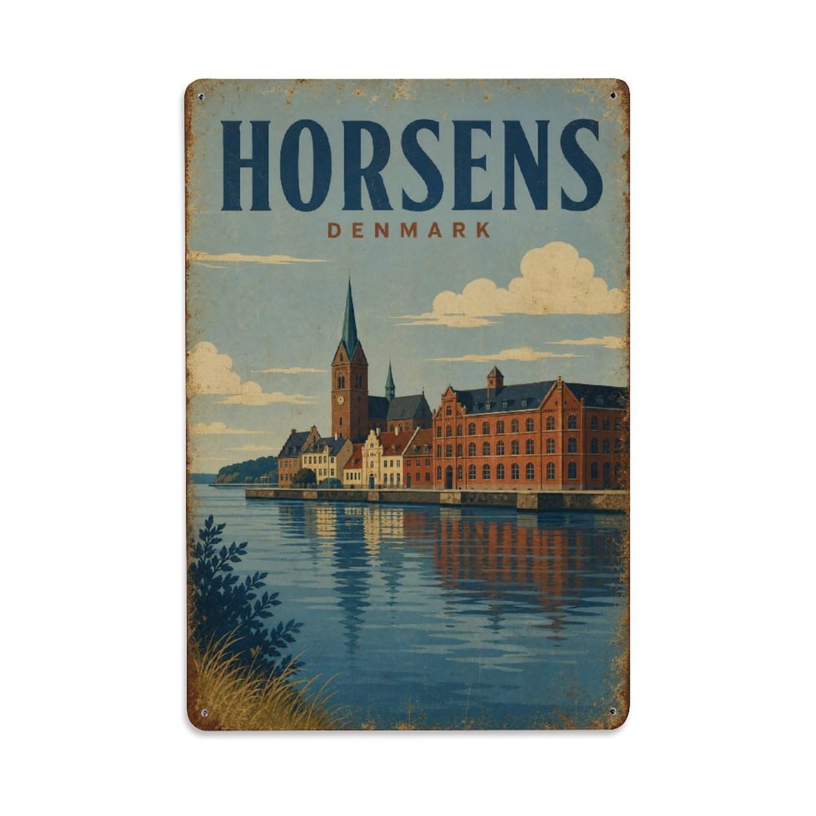 Metal Tin Sign Retro Travel Denmark Horsens