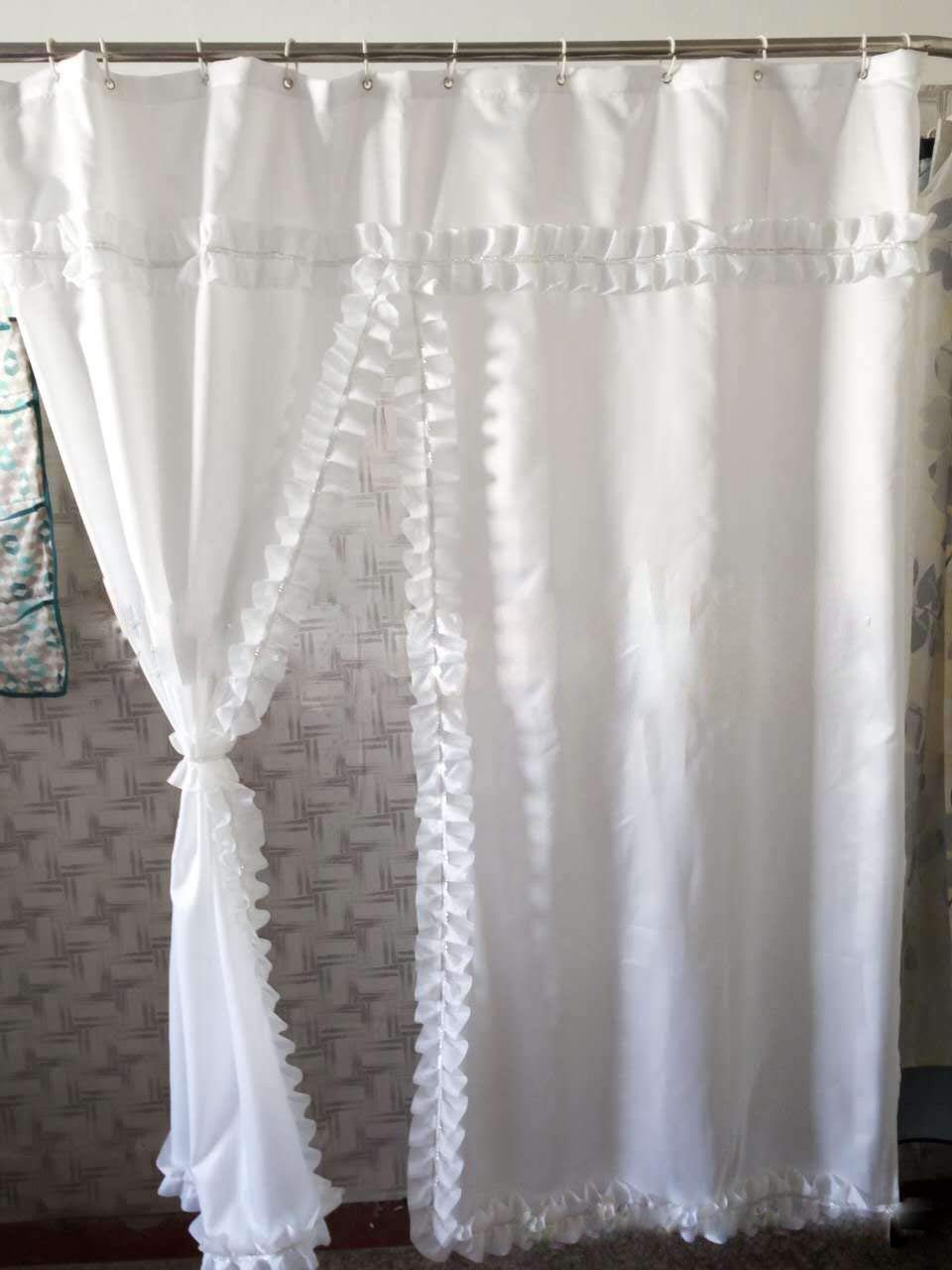 Cortina de ducha impermeable antimoho, 183 x 183 cm, encaje blanco de poliéster con 12 anillos, elegante decoración de baño, resistente al moho, fácil de limpiar