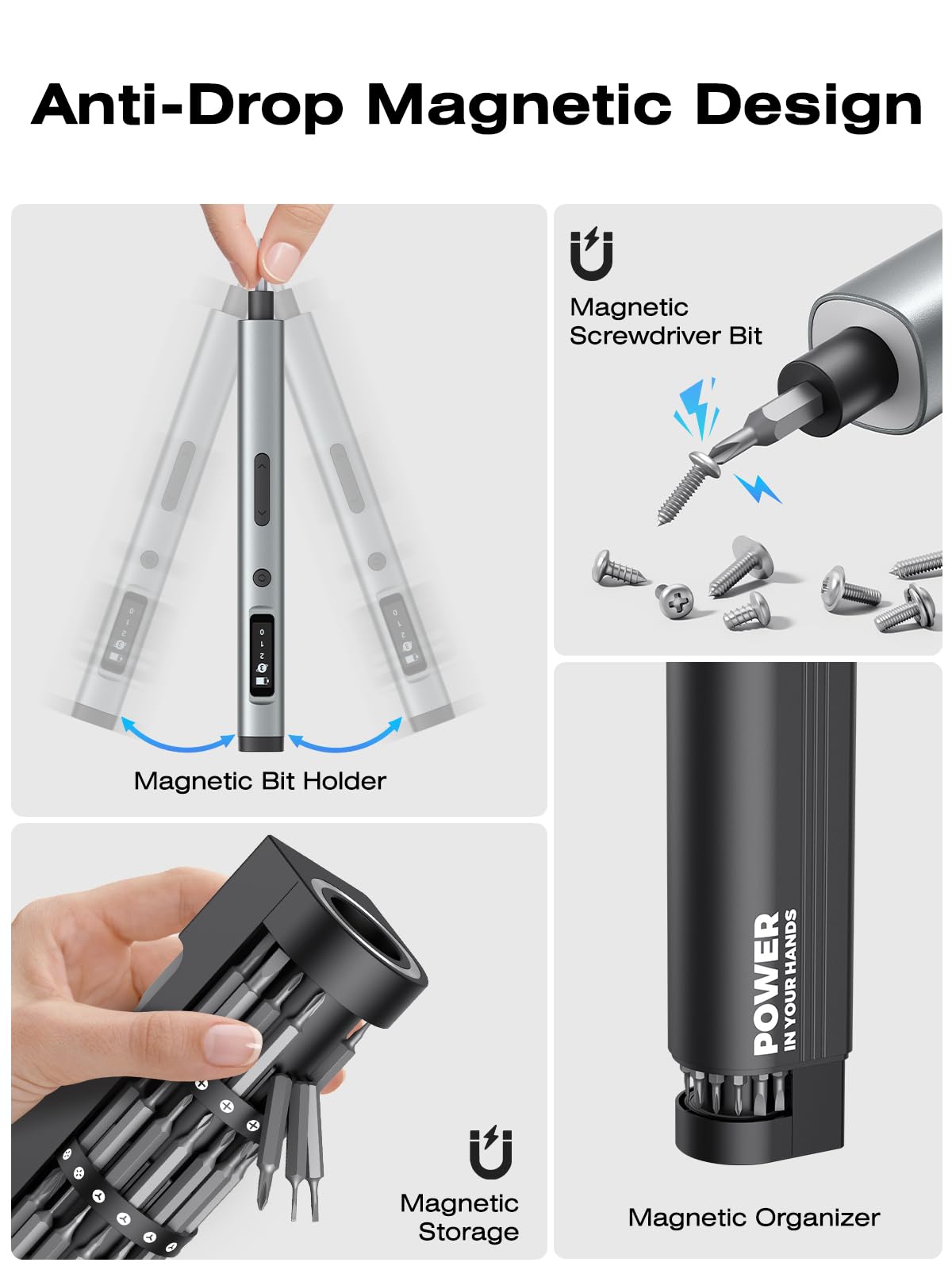 Juego de mini destornilladores eléctricos 90 en 1, destornillador eléctrico inalámbrico de precisión con 78 puntas magnéticas S2, par de 3 engranajes (hasta 0,55 N.m), 500 mAh, luz LED, kit de