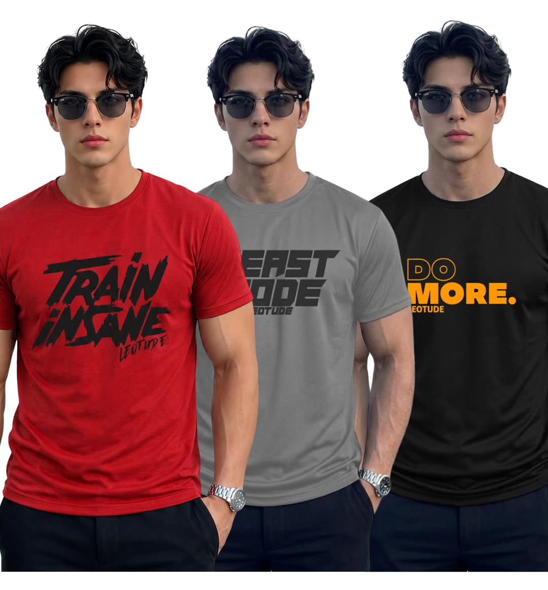 Men Polycotton Solid Quick Dry Sports Gym T-Shirt Half Sleeve Round Neck Regular Fit Active Wear for Running and Training (Pack of 3)-image-29
