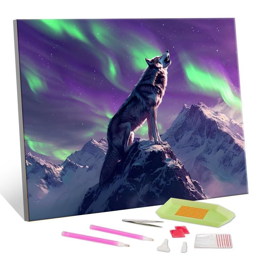 DIY Malarstwo diamentowe 5D, sztuka diamentowa, wilk, zorza polarna, zestawy dla dorosłych, sztuka ze strasu, haft, artykuły rzemieślnicze, dla dzieci i dorosłych, idealna dekoracja ścienna do domu,