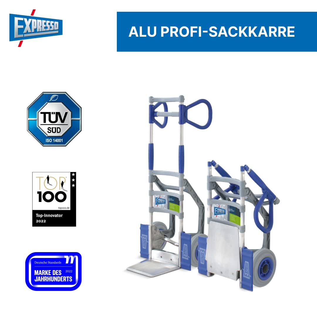 Vollmontierte EXPRESSO Alu Profi- Sackkarre klappbar AE27185142 / 120kg / pannensichere Räder/Schaufel L 24,5 x B 22 cm