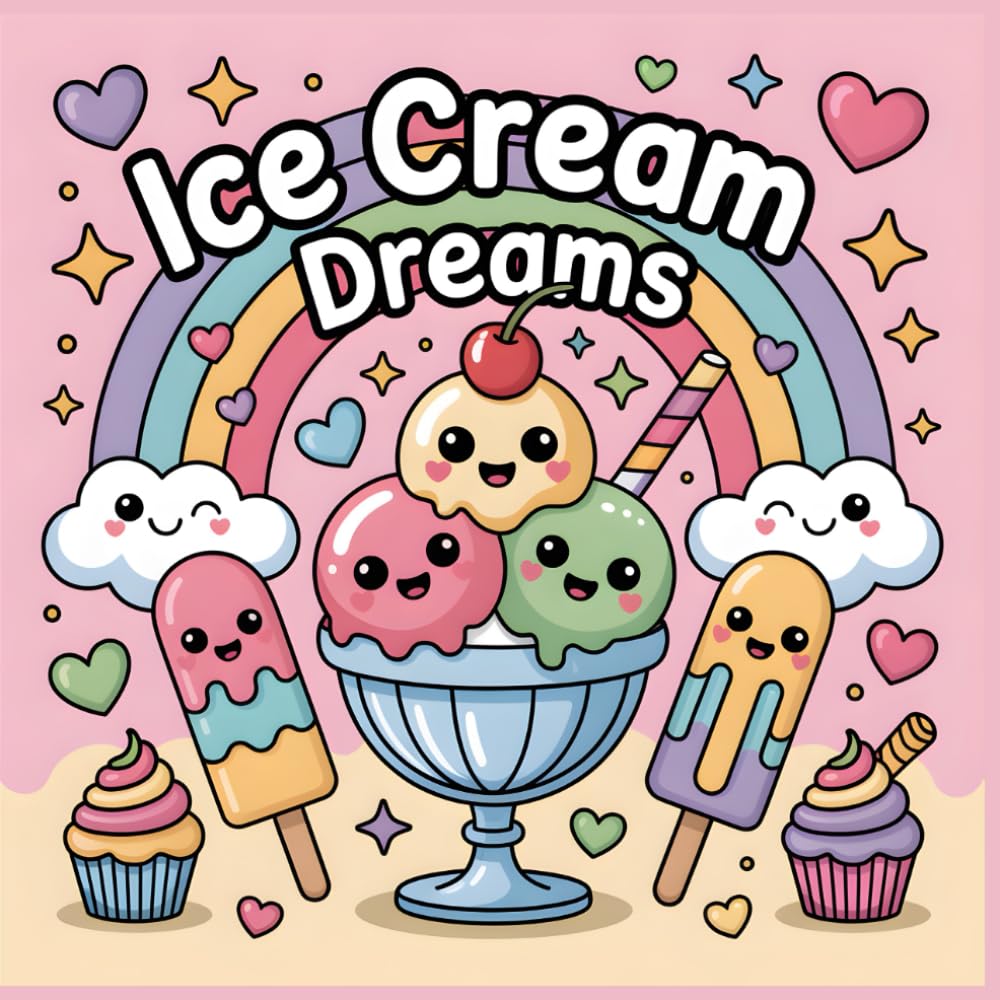 Coloring Book for Kids Ice Cream Dreams: Subtitle Cute Ice Cream Candy and Sweet Fantasy Scenes to Color (Tasty World Adventures Coloring Series)