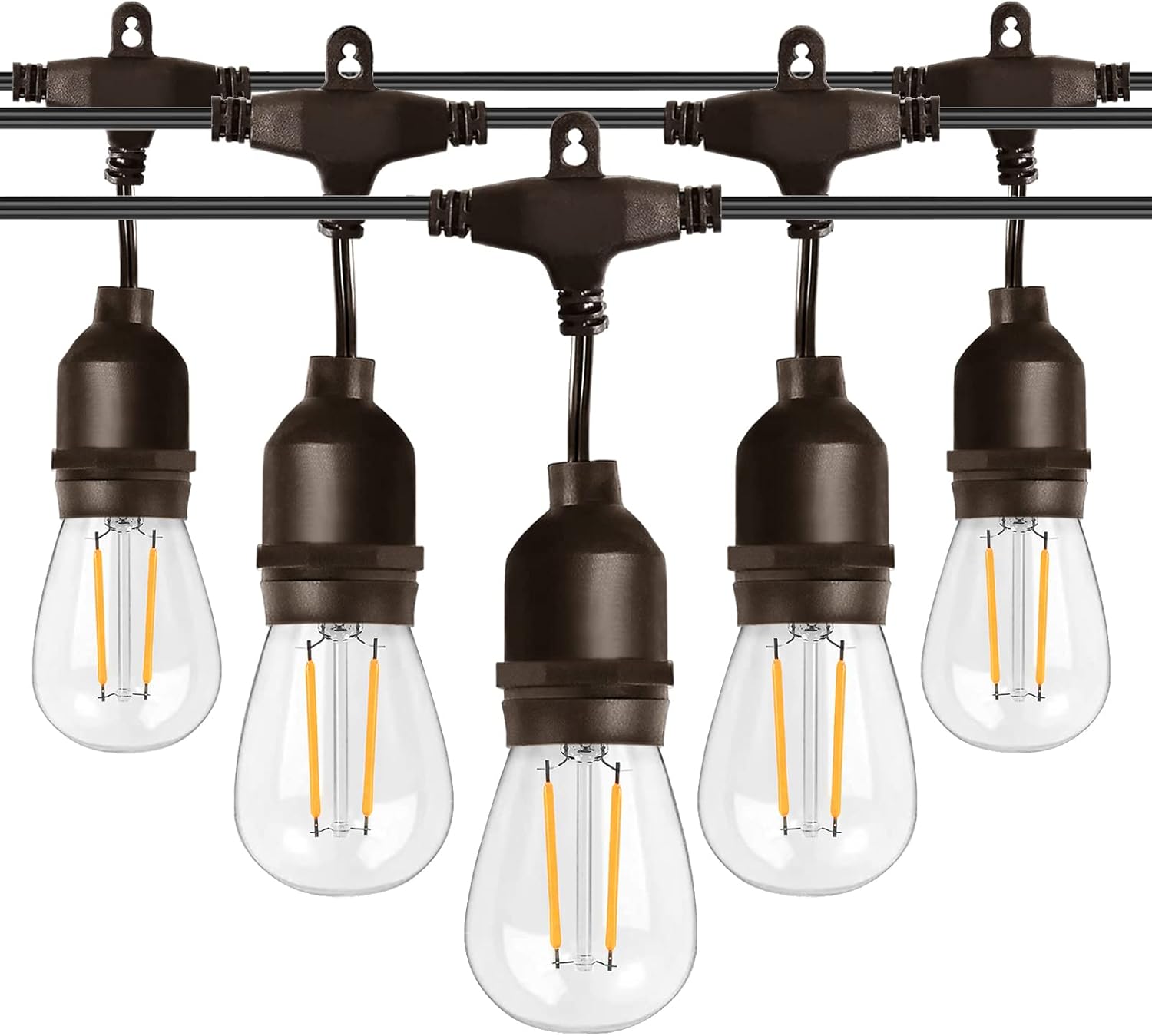 49FT Outdoor String Lights Mains Powered, 16 Pcs 2W S14 LED E27 Screw Bulb, 2700K Warm White S14 Garden String Festoon Lights for Patio Party Wedding Yard Gazebo