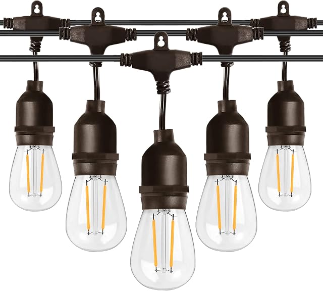 Spacelumen 49FT Outdoor String Lights Mains Powered, 16 Pcs 2W S14 LED E27 Screw Bulb, 2700K Warm White S14 Garden String Festoon Lights for Patio Party Wedding Yard Gazebo
