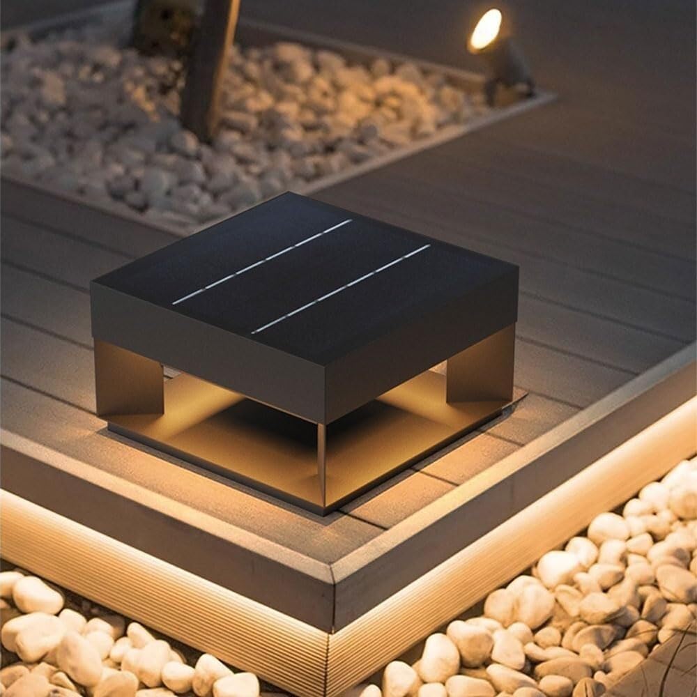 Pfostenleuchten Außenbereich Solar-Pfostenleuchte, quadratisch, moderne Solar-Pfostensäulenleuchte, LED-Außen-LED-Zaundeck-Säulenkappenlampe, IP65, wasserdicht, Laterne, Landschaftssäulenleuchte for H