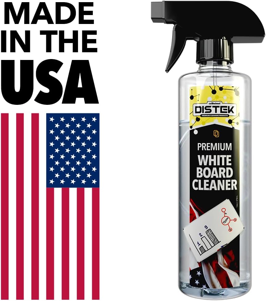 cellhelmet Distek Whiteboard Cleaner Spray 473 mL with Large Microfiber Cloth | Made in the USA | Streak-Free Application for Classroom, Office, & Gym Whiteboards | Safe on Painted & Melamine Board