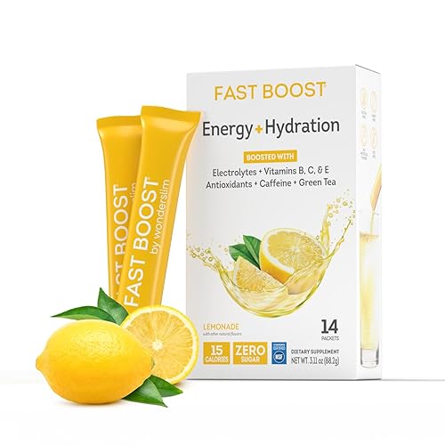 FAST BOOST Mezcla de Bebida Energética e Hidratación - Limonada | Paquetes de Polvo de Electrolitos Sin Azúcar con Antioxidantes, Extracto de Té